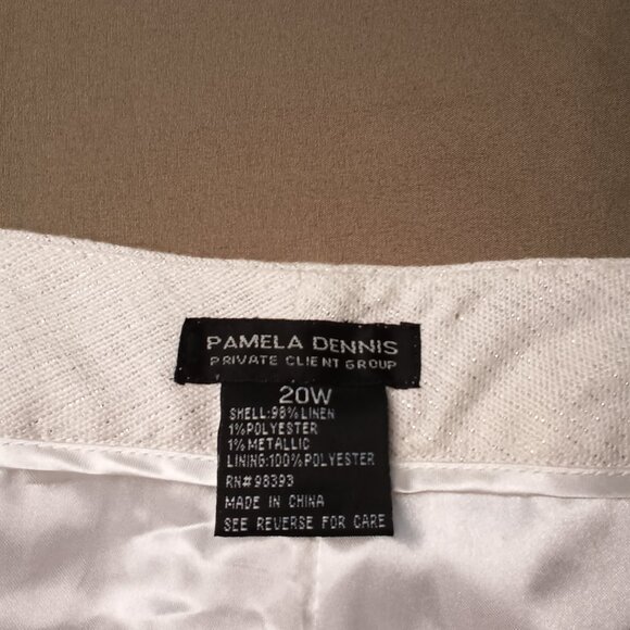 Winter White Sparkly Linen Pants Size 20W High Rise Wide Leg Pamela Dennis - Picture 5 of 9